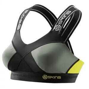Skins DNAmic Speed Crop Sports Bra sz M Black Lemon High Visibility‎ Yoga